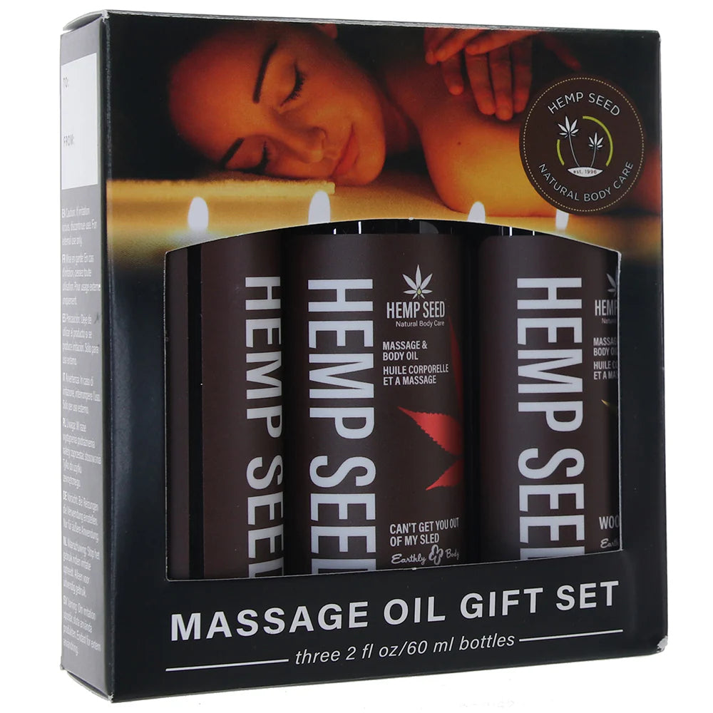 Hemp Seed Massage Oil Holiday Gift Set in 2oz/60mL x 3